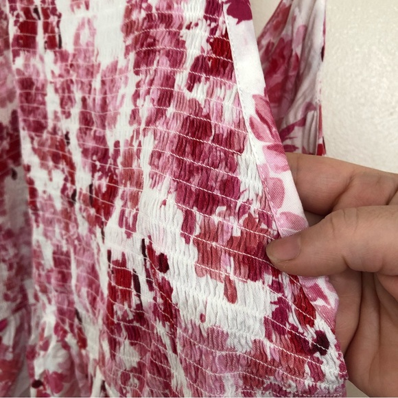 Torrid Floral Summer Pink Floral edge crochet back smocked top size 2. - Picture 3 of 14